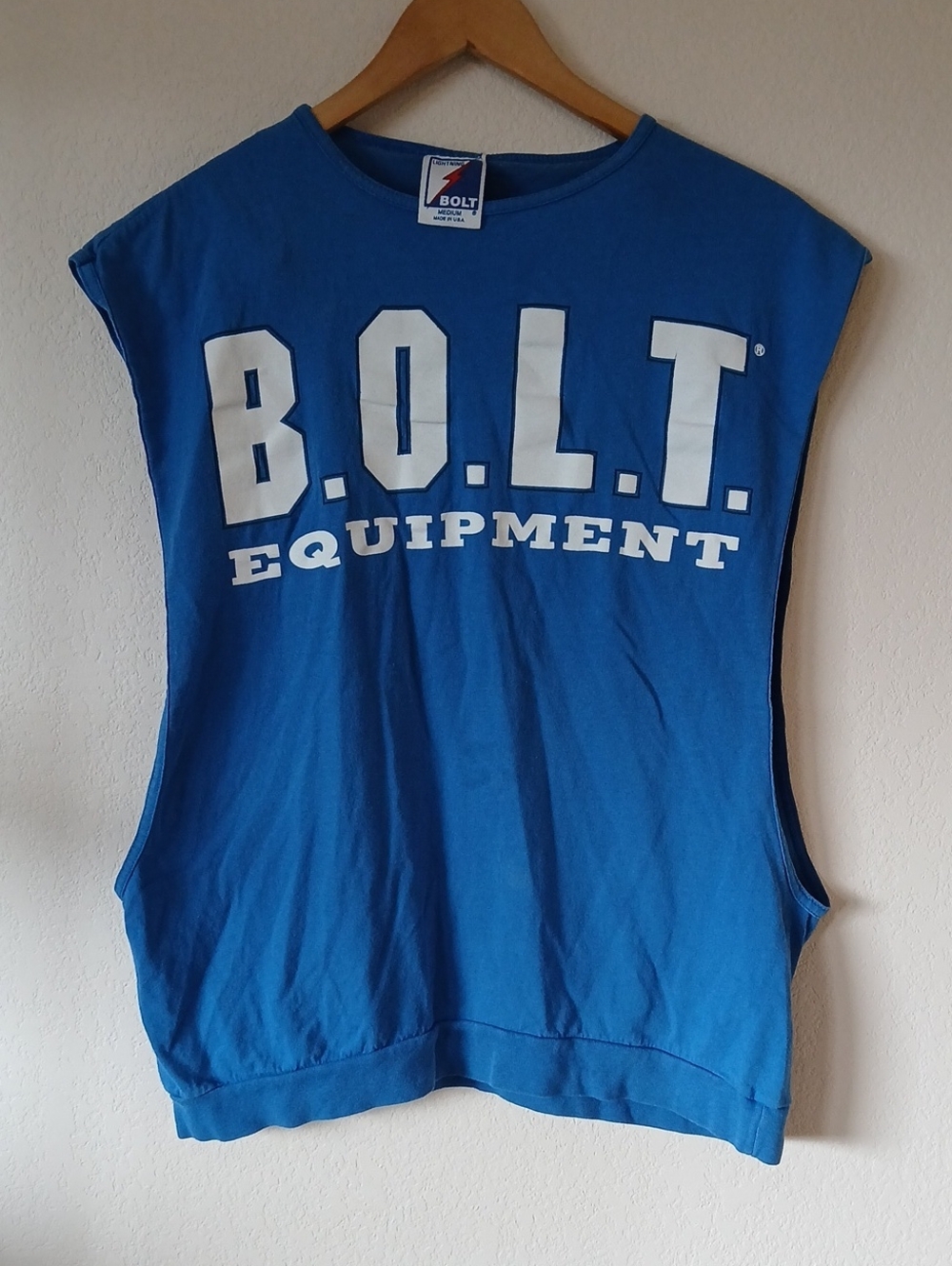 Vintage Lightning Bolt 90s B.O.L.T. Equipment Muscle Tee Blue